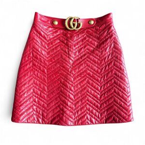 Gucci Quilted GG-Detail Leather Mini Skirt - Size 40